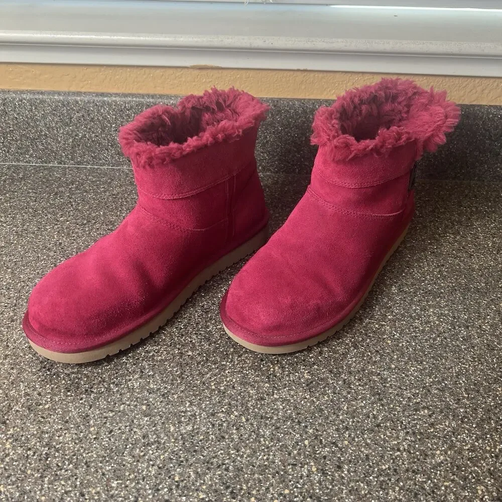 Koolaburra By Ugg Fuchsia Mini Ankle Boots Womens Size 9 Faux Fur Lining Pull On